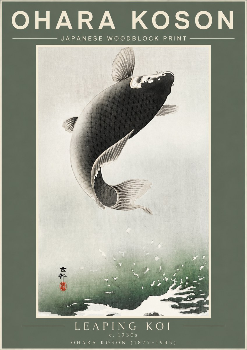 Ohara Koson Leaping Koi II No2 - Plakát