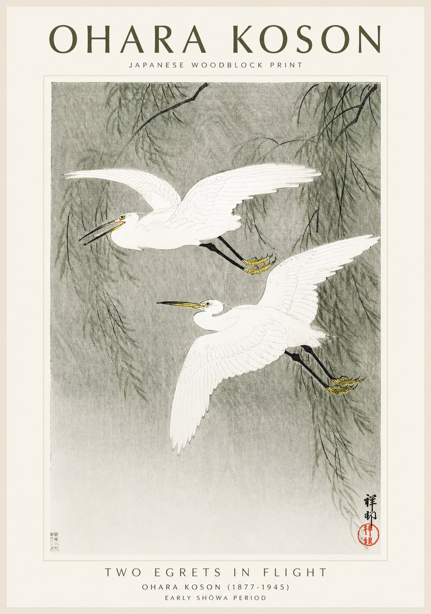 Ohara Koson Two Egrets in Flight No1 - Plakát
