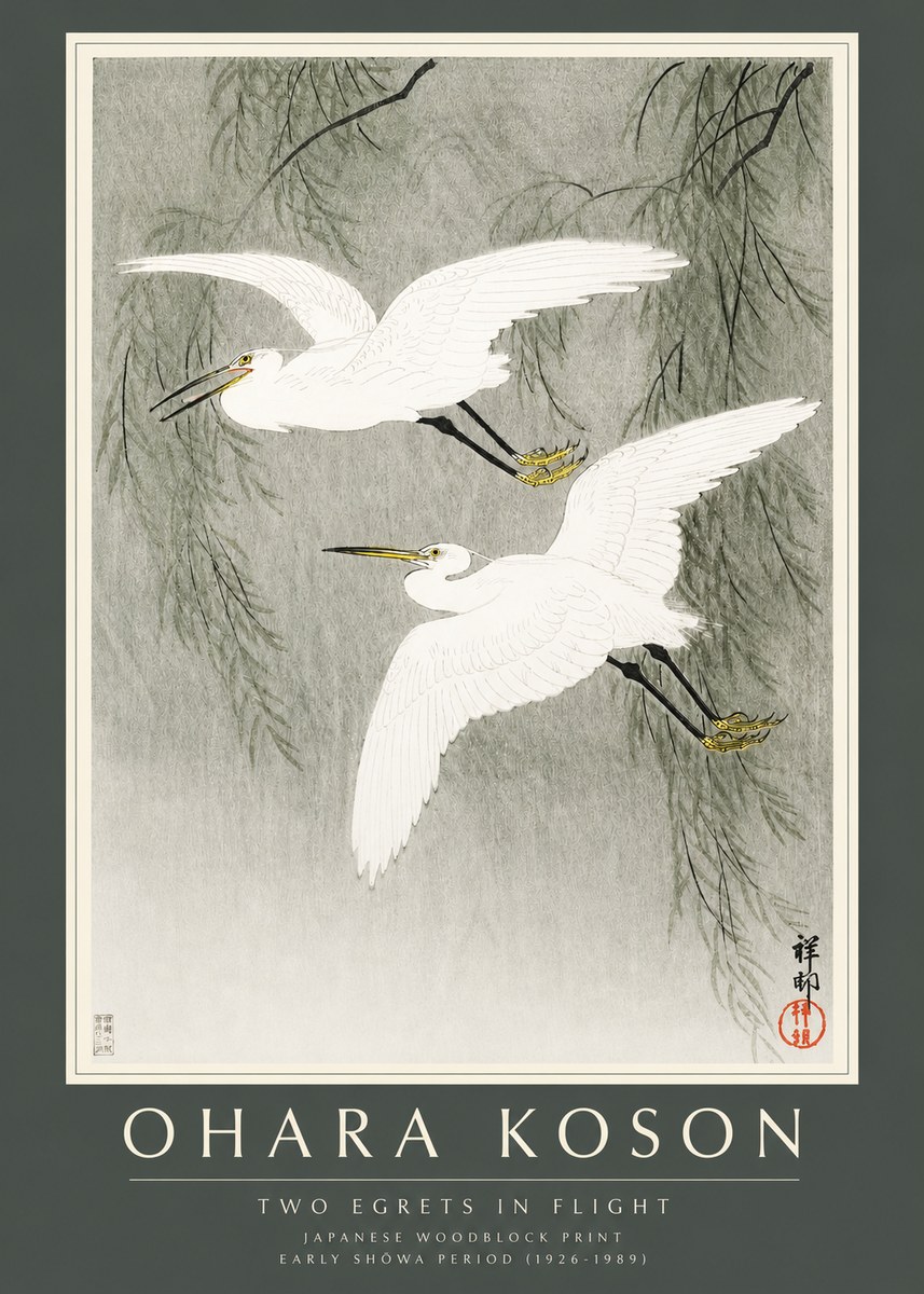 Ohara Koson Two Egrets in Flight No2 - Plakát