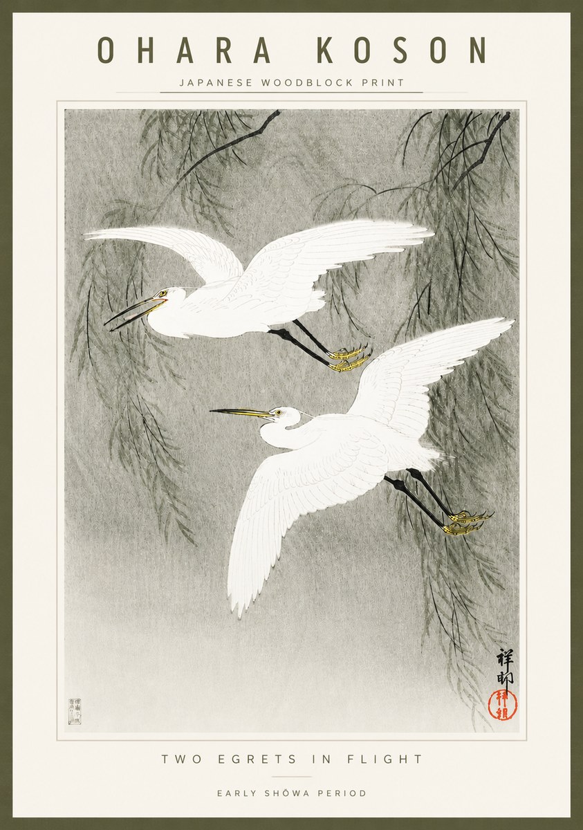 Ohara Koson Two Egrets in Flight No3 - Plakát