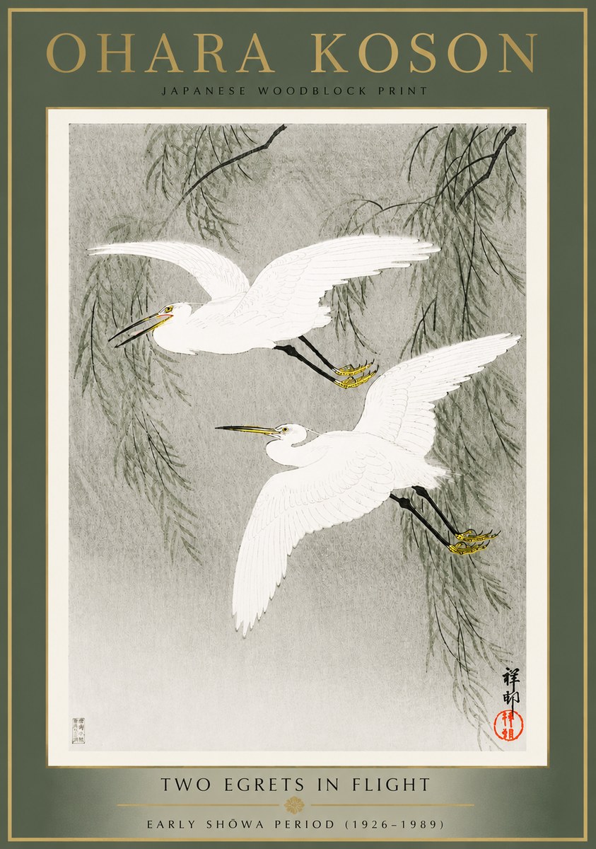 Ohara Koson Two Egrets in Flight No4 - Plakát