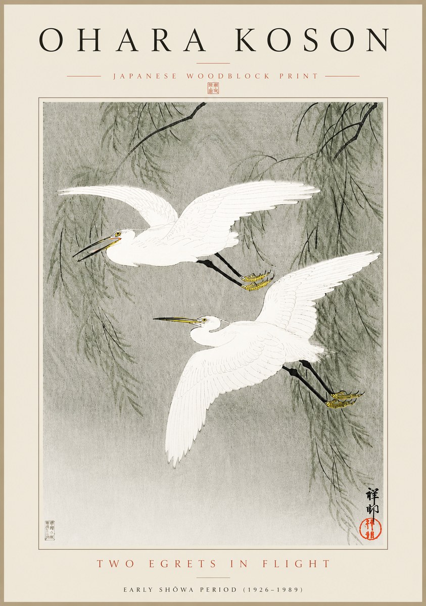 Ohara Koson Two Egrets in Flight No5 - Plakát