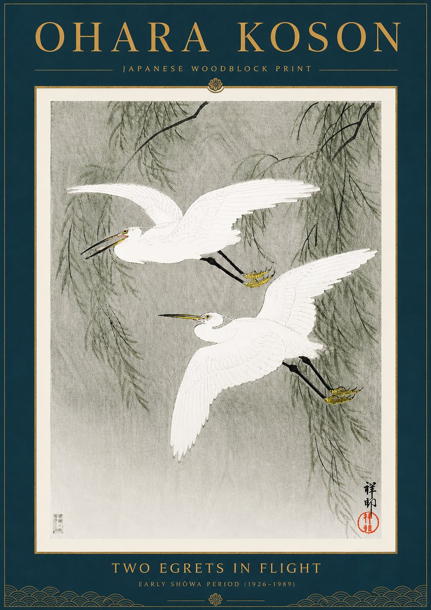 Ohara Koson Two Egrets in Flight No6 - Plakát