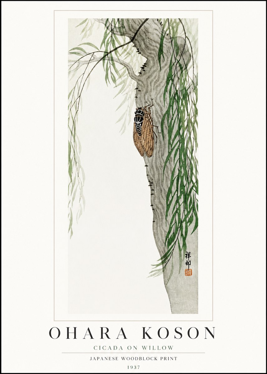 Ohara Koson Cicada on Willow No1 - Plakát