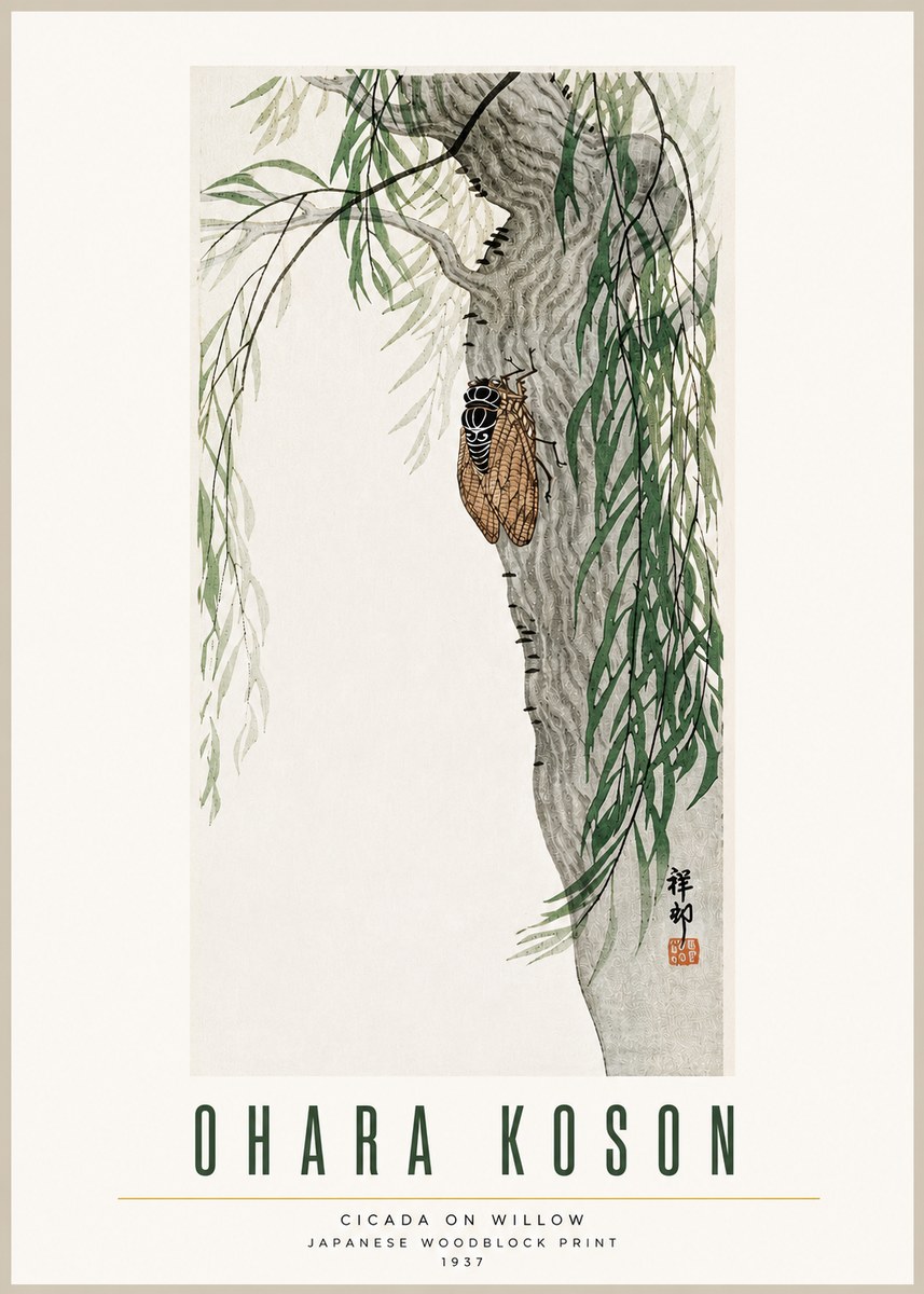 Ohara Koson Cicada on Willow No3 - Plakát