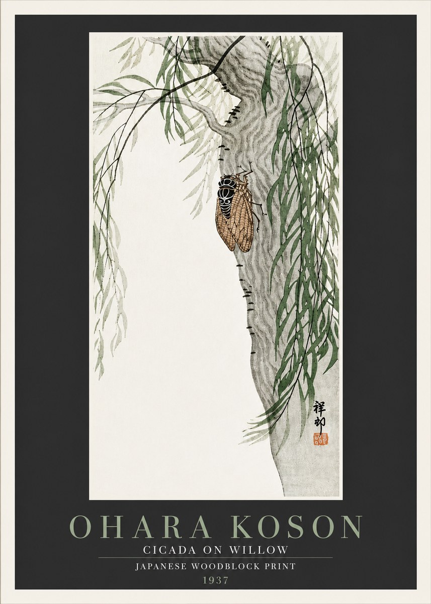 Ohara Koson Cicada on Willow No4 - Plakát
