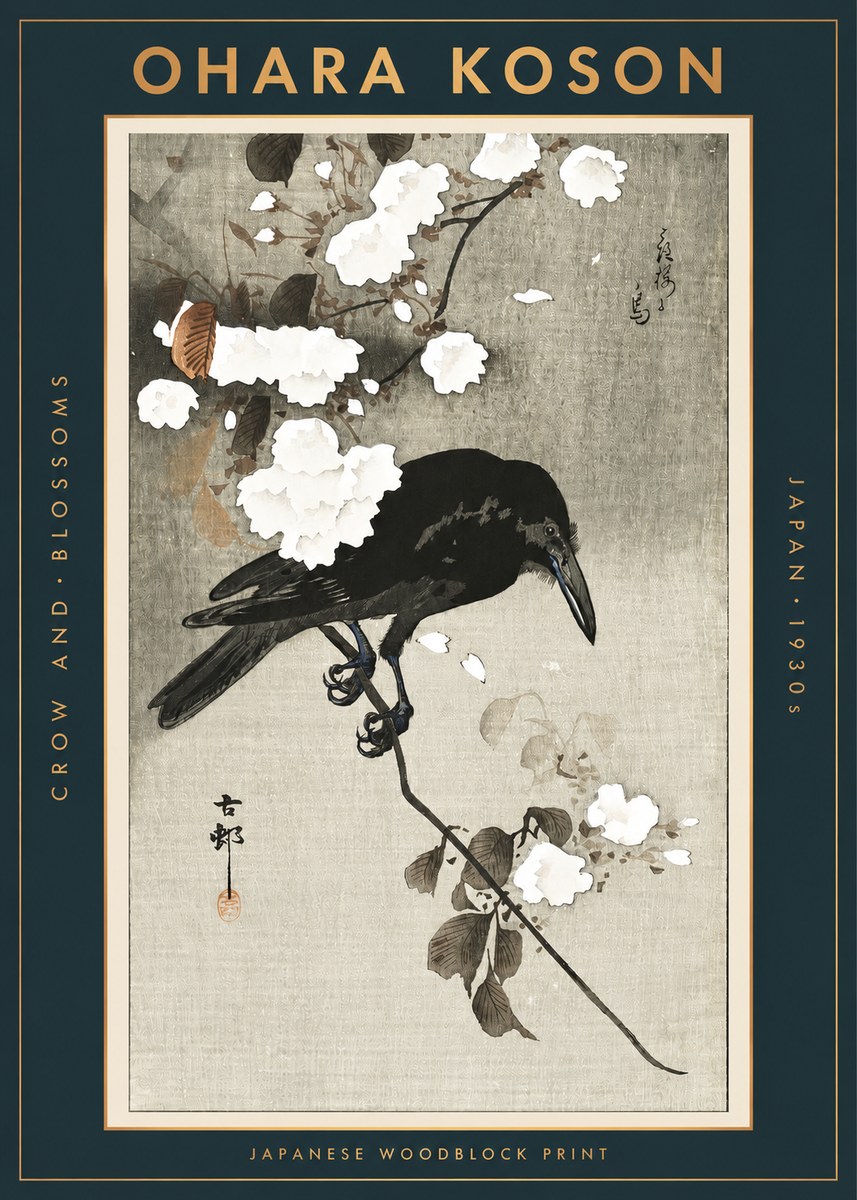 Ohara Koson Crow and Blossoms II No2 - Plakát