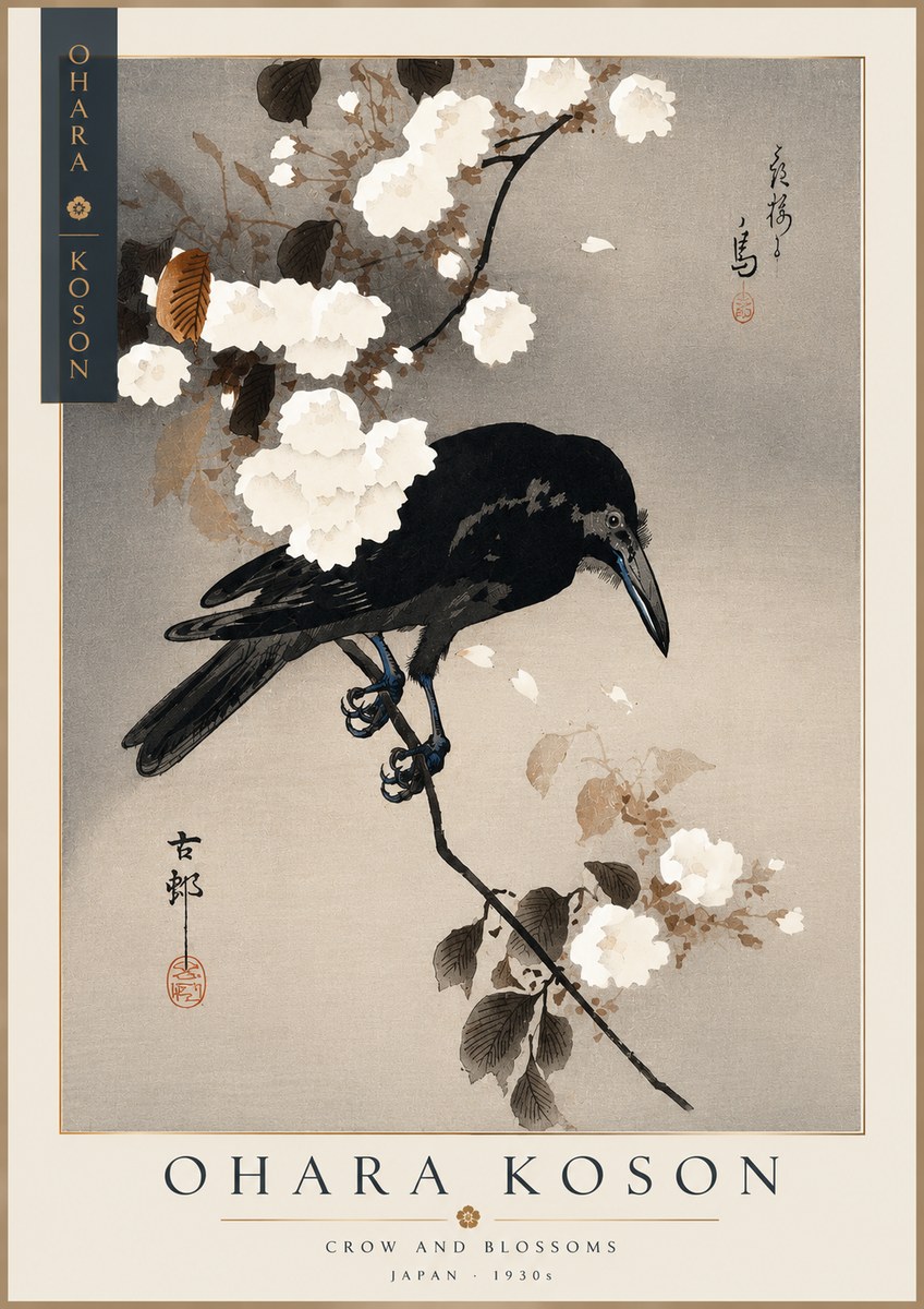 Ohara Koson Crow and Blossoms II No3 - Plakát