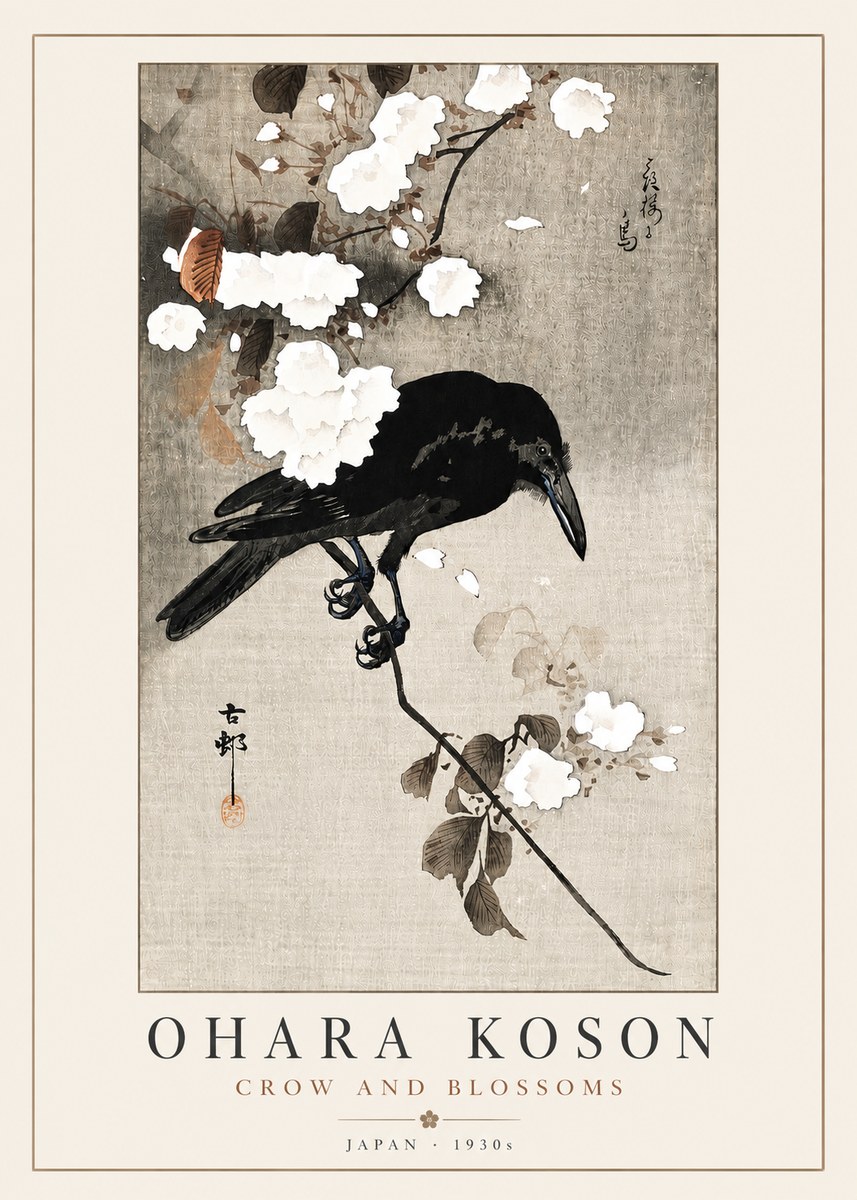 Ohara Koson Crow and Blossoms II No4 - Plakát
