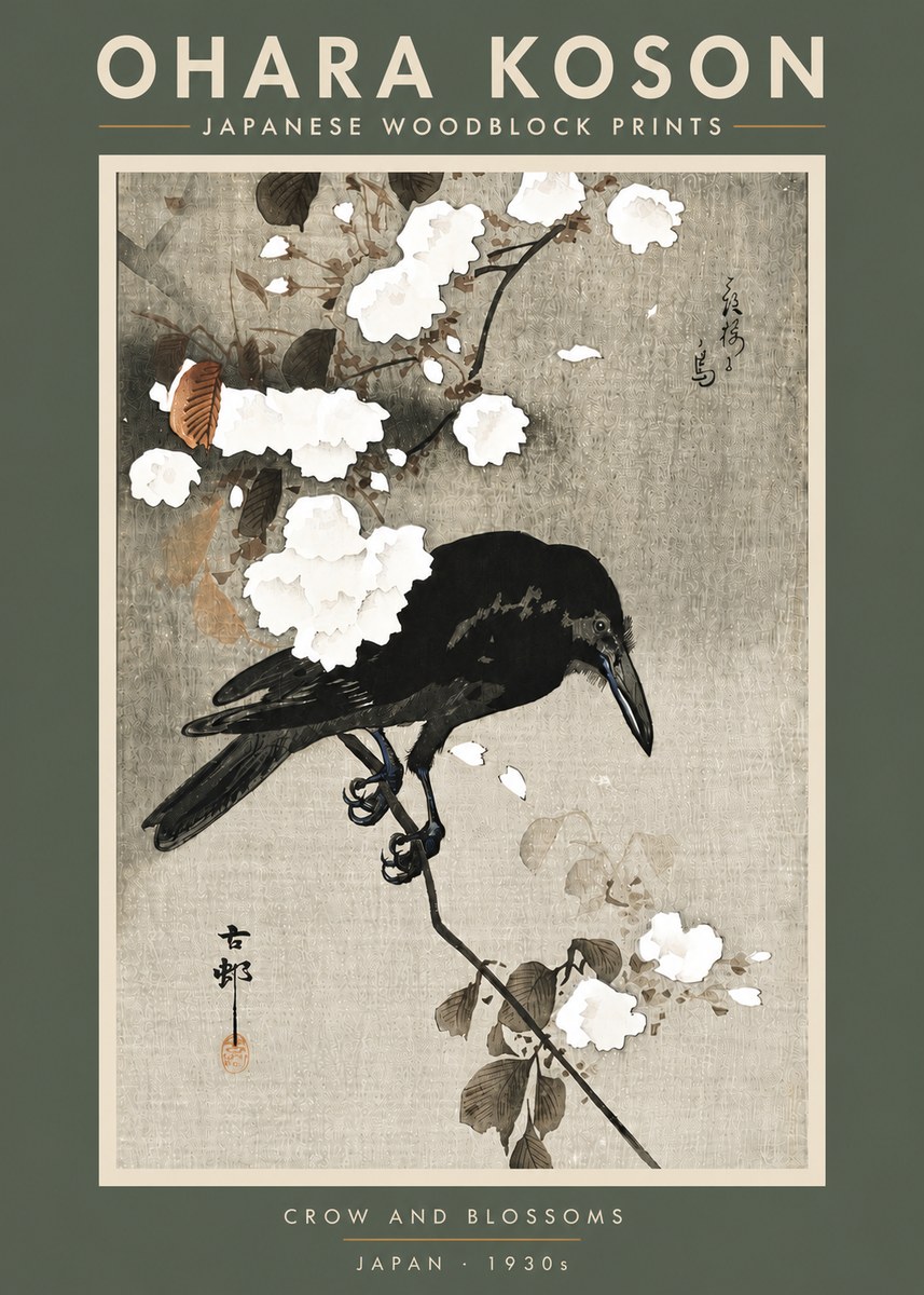 Ohara Koson Crow and Blossoms II No5 - Plakát