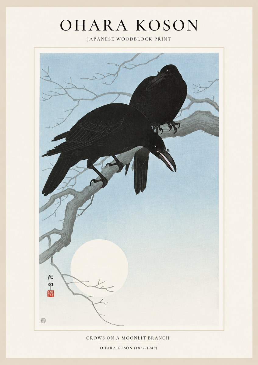 Ohara Koson Crows on a Moonlit Branch No1 - Plakát