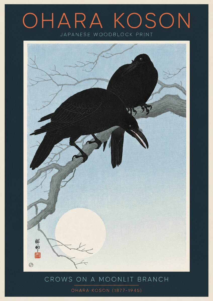 Ohara Koson Crows on a Moonlit Branch No2 - Plakát