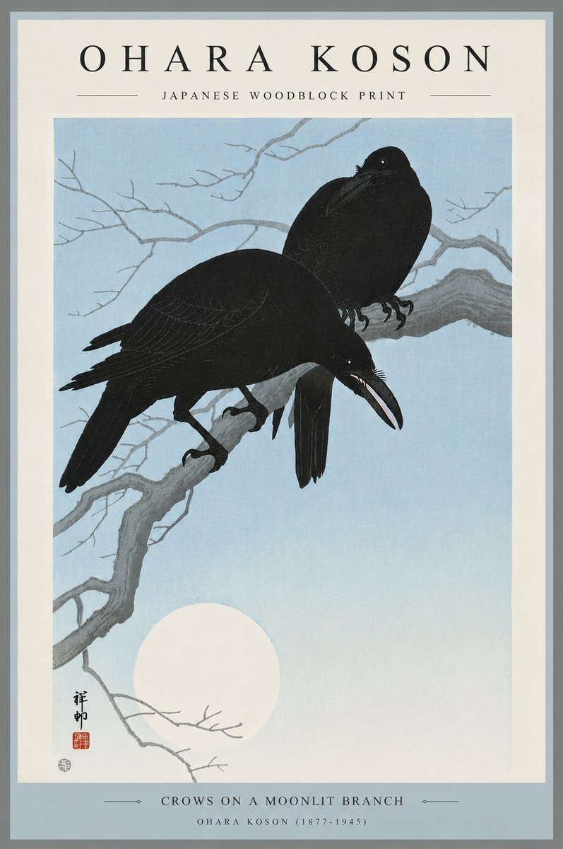 Ohara Koson Crows on a Moonlit Branch No6 - Plakát
