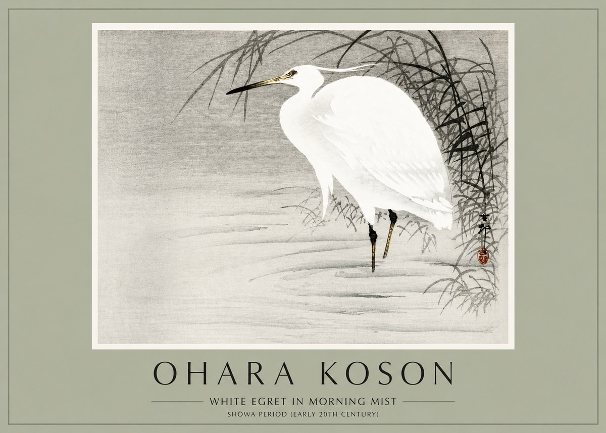 Ohara Koson White Egret in Morning Mist No2 - Plakát