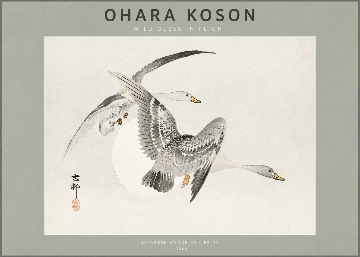 Ohara Koson Wild Geese in Flight I No2 - Plakát