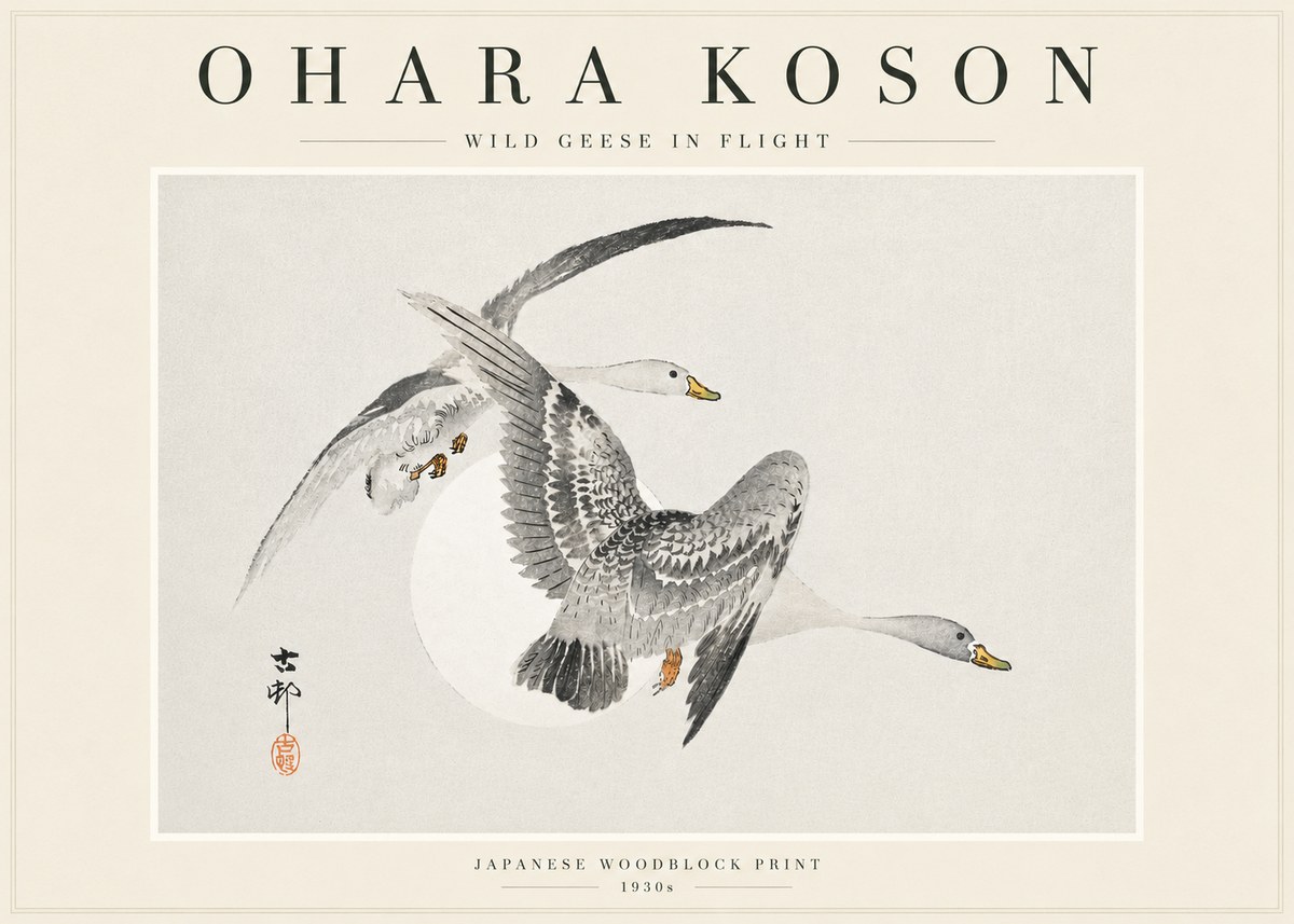 Ohara Koson Wild Geese in Flight I No3 - Plakát