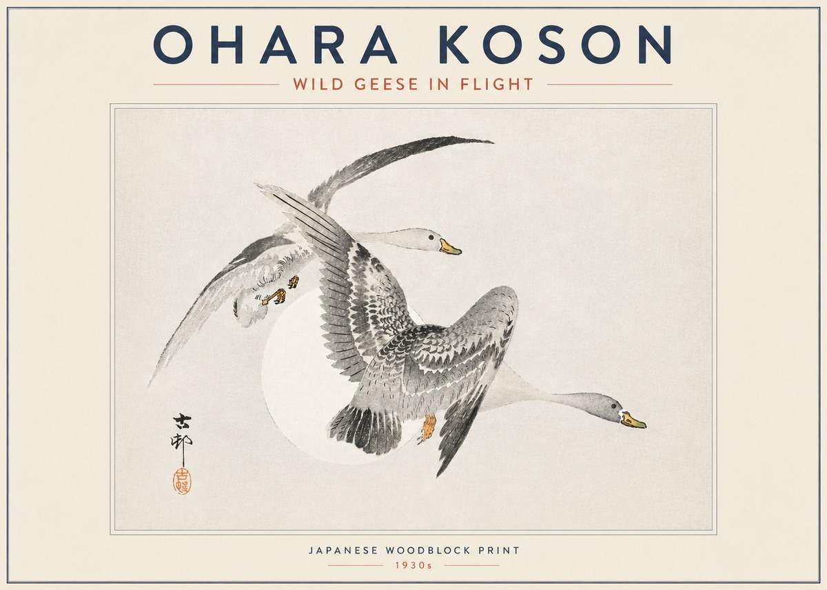 Ohara Koson Wild Geese in Flight I No4 - Plakát