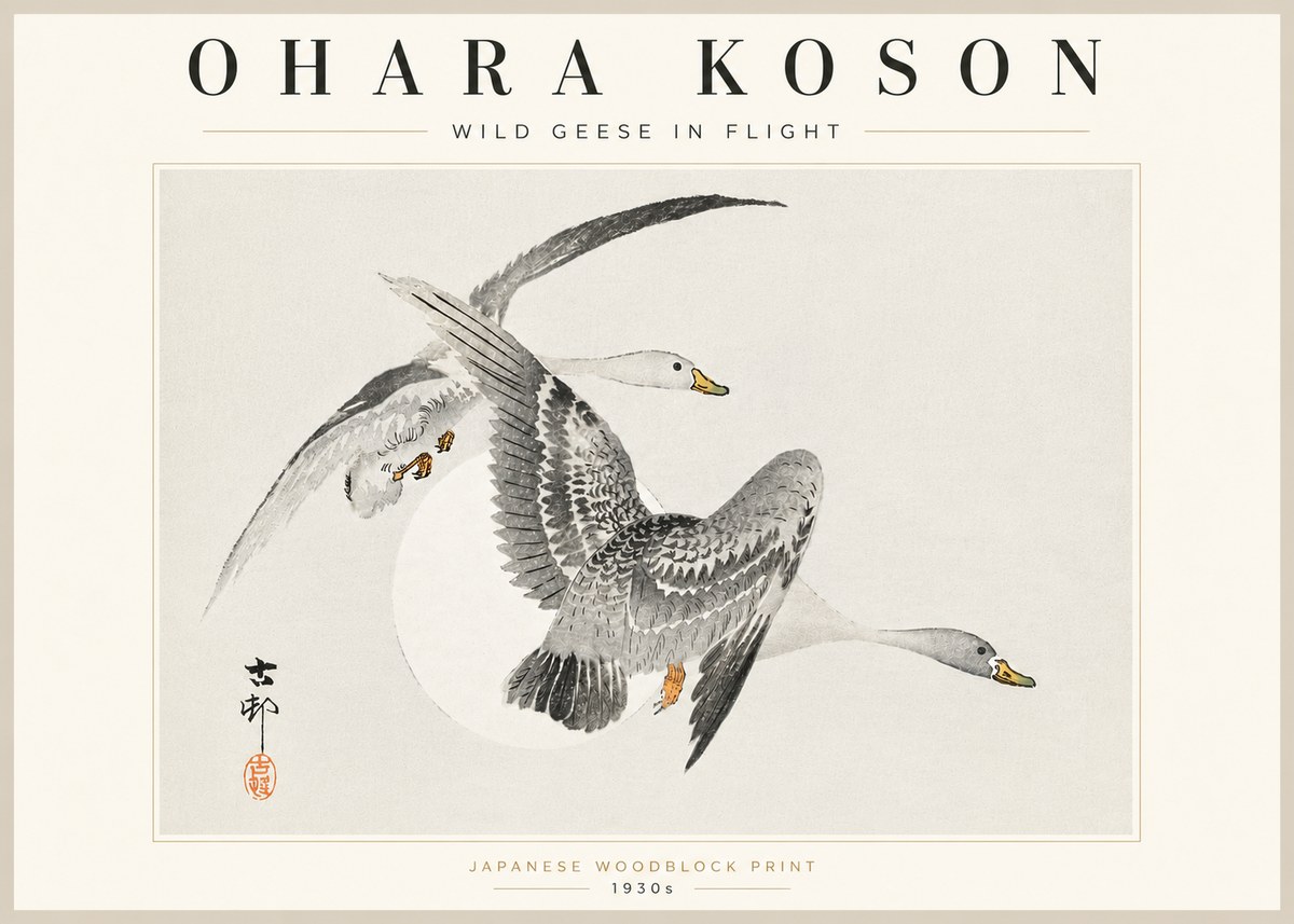 Ohara Koson Wild Geese in Flight I No5 - Plakát