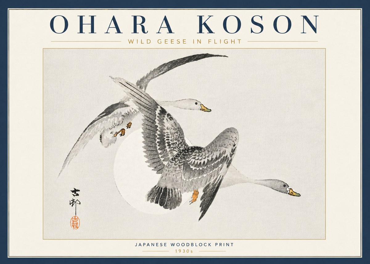 Ohara Koson Wild Geese in Flight I No6 - Plakát