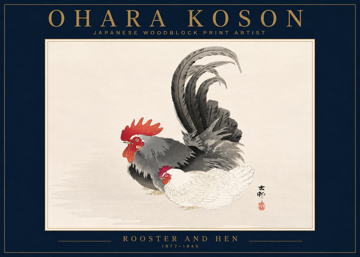 Ohara Koson Rooster and Hen I No4 - Plakát