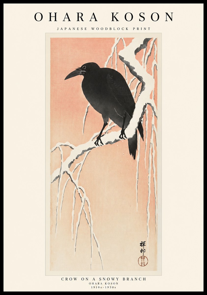 Ohara Koson Crow on a Snowy Branch I No1 - Plakát