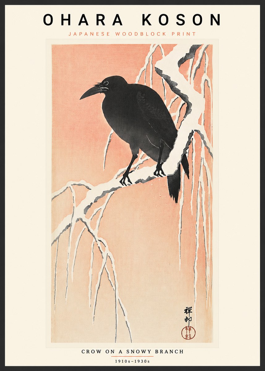 Ohara Koson Crow on a Snowy Branch I No4 - Plakát