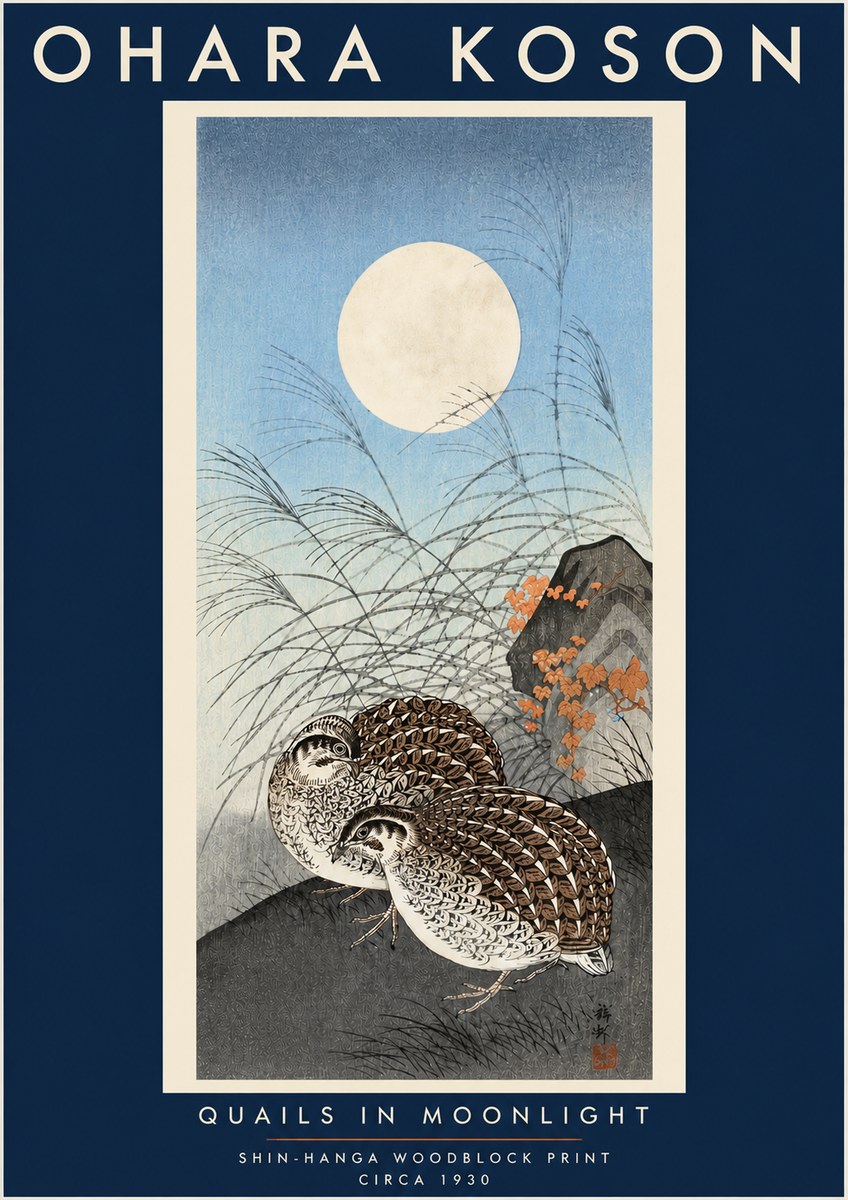 Ohara Koson Quails in Moonlight No4 - Plakát