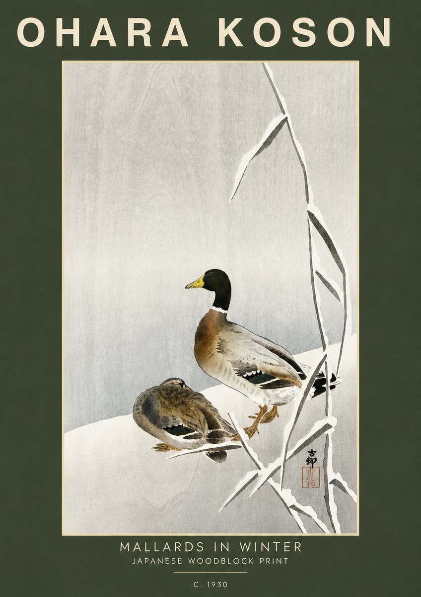 Ohara Koson Mallards in Winter No5 - Plakát