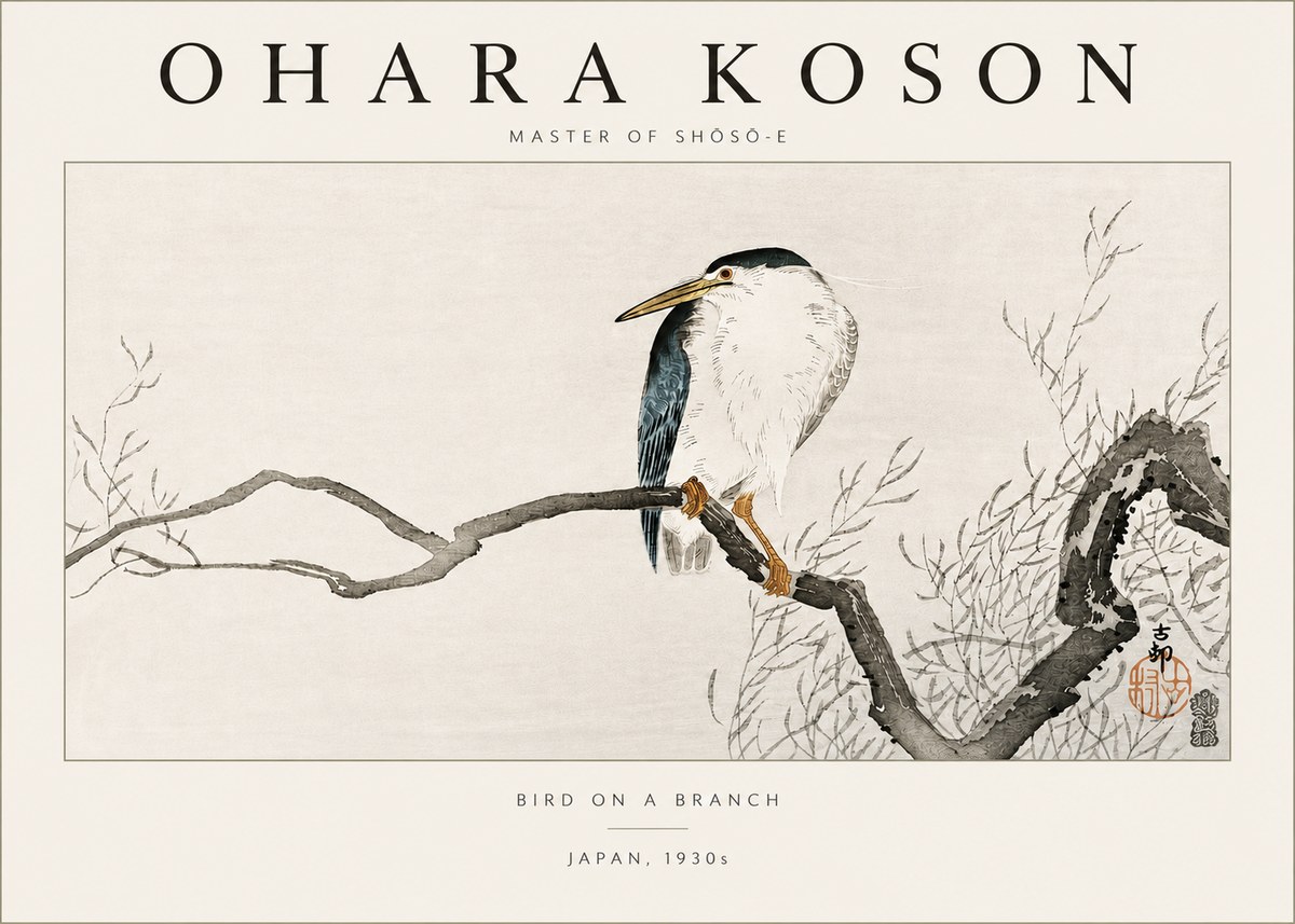 Ohara Koson Bird on a Branch II No3 - Plakát