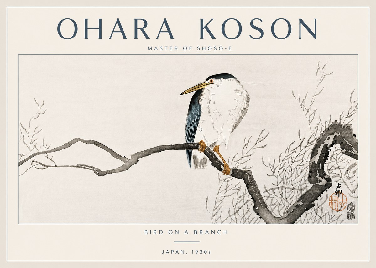 Ohara Koson Bird on a Branch II No6 - Plakát