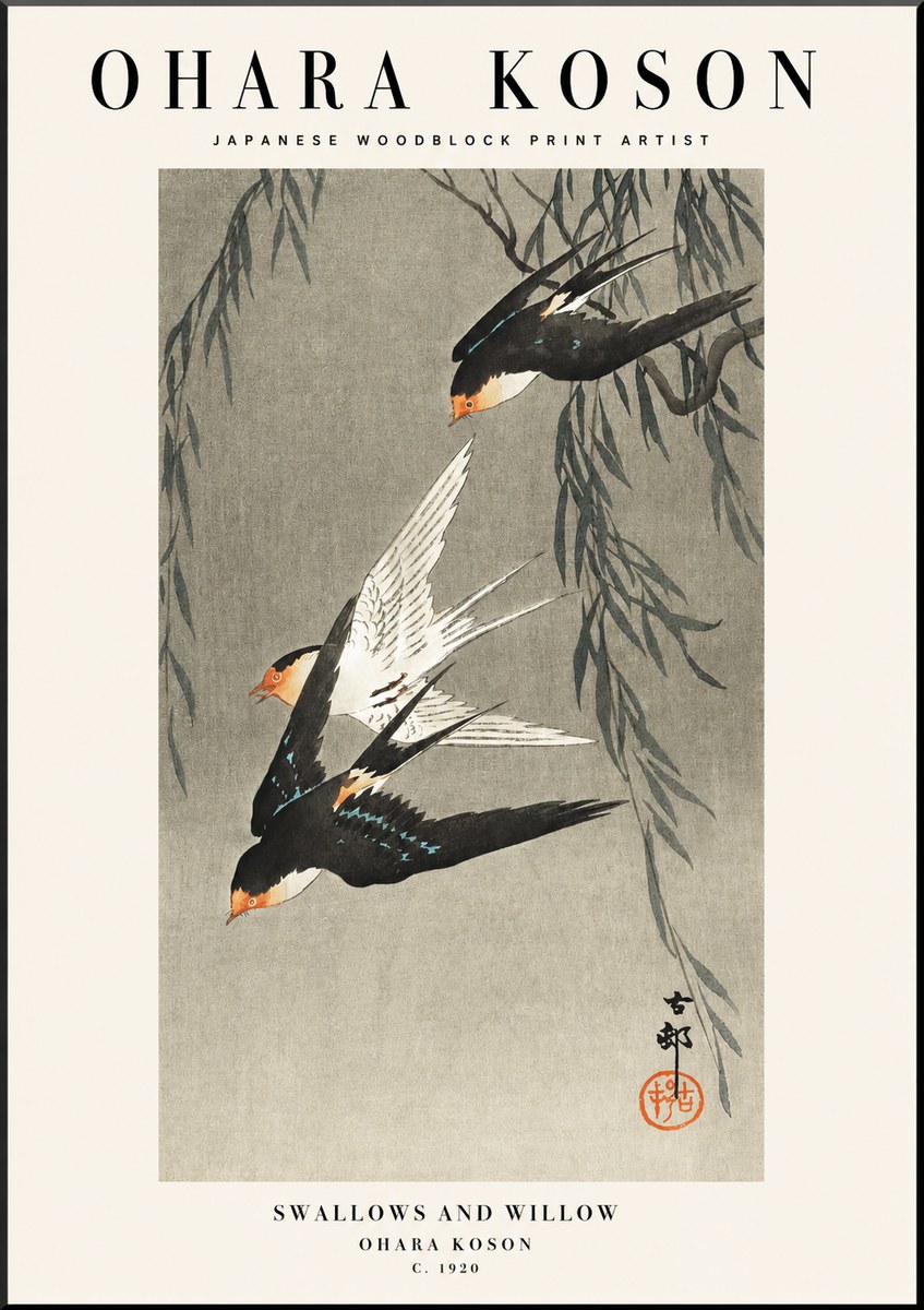 Ohara Koson Swallows and Willow II No1 - Plakát