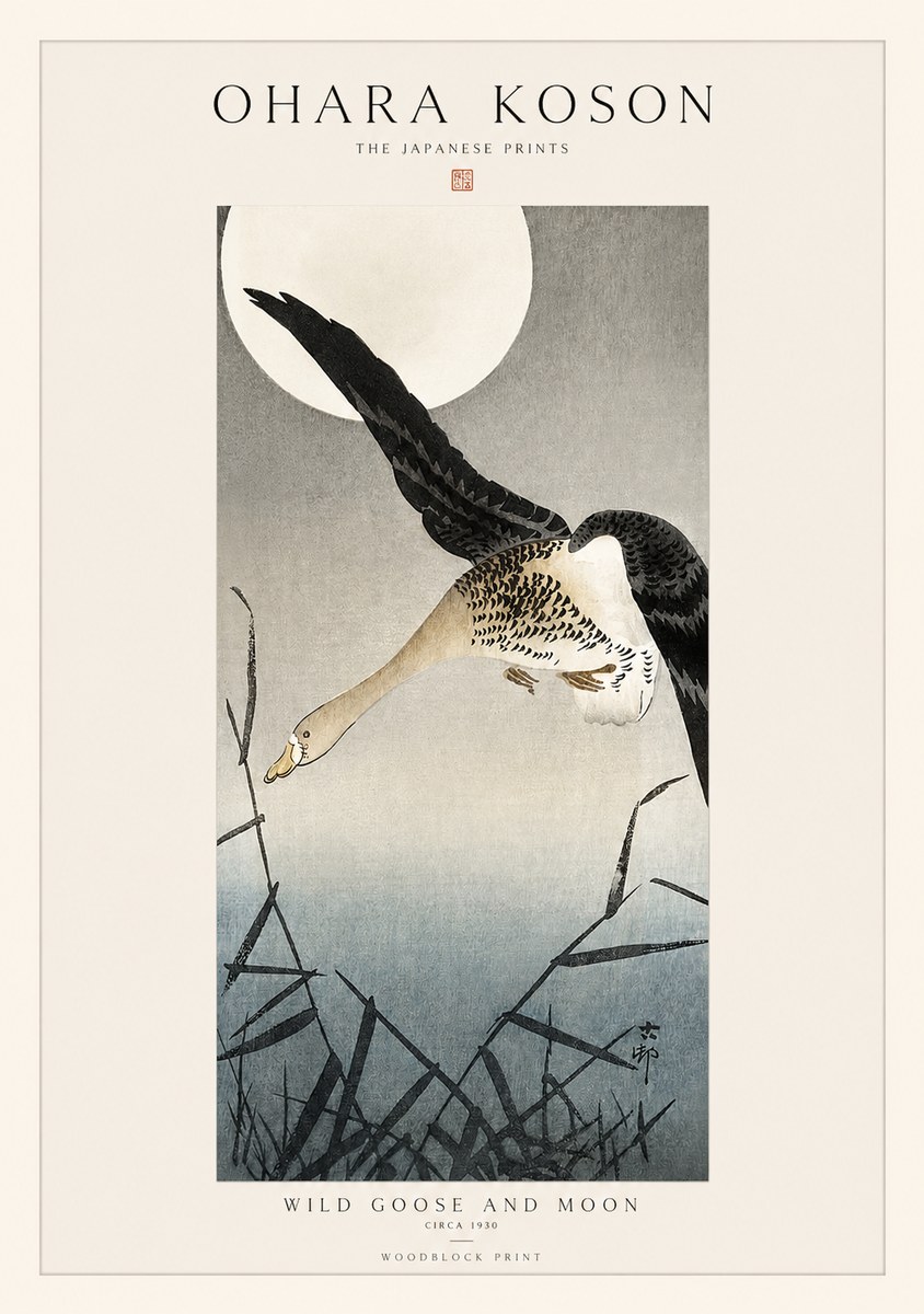 Ohara Koson Wild Goose and Moon No1 - Plakát