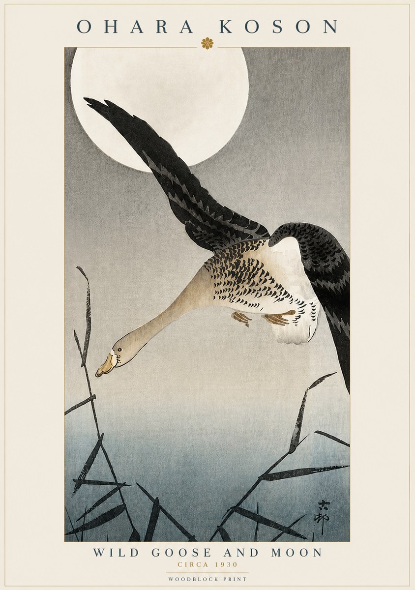Ohara Koson Wild Goose and Moon No3 - Plakát