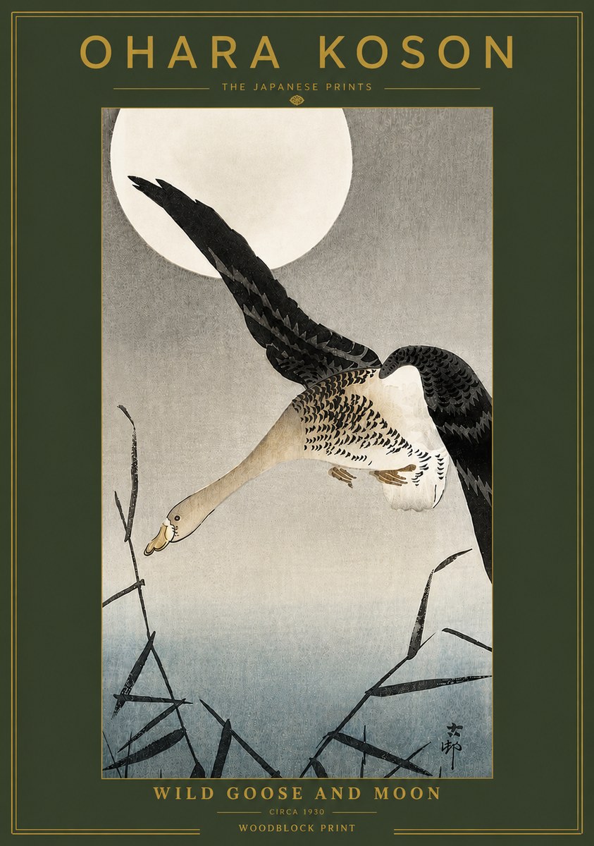 Ohara Koson Wild Goose and Moon No4 - Plakát