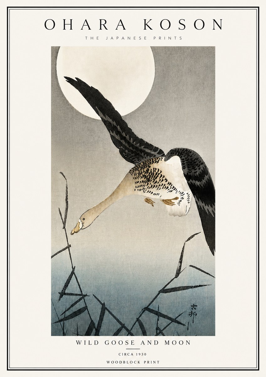 Ohara Koson Wild Goose and Moon No6 - Plakát
