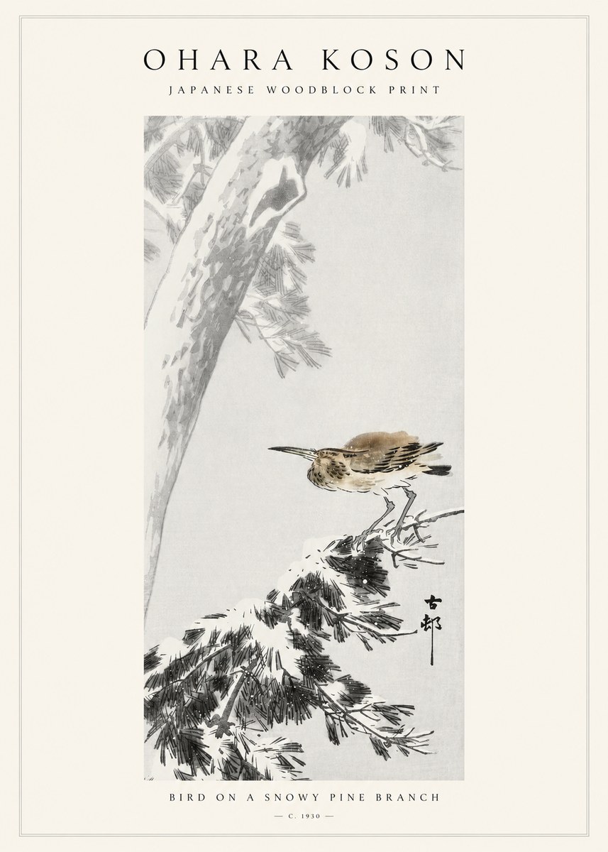 Ohara Koson Bird on a Snowy Pine Branch No1 - Plakát
