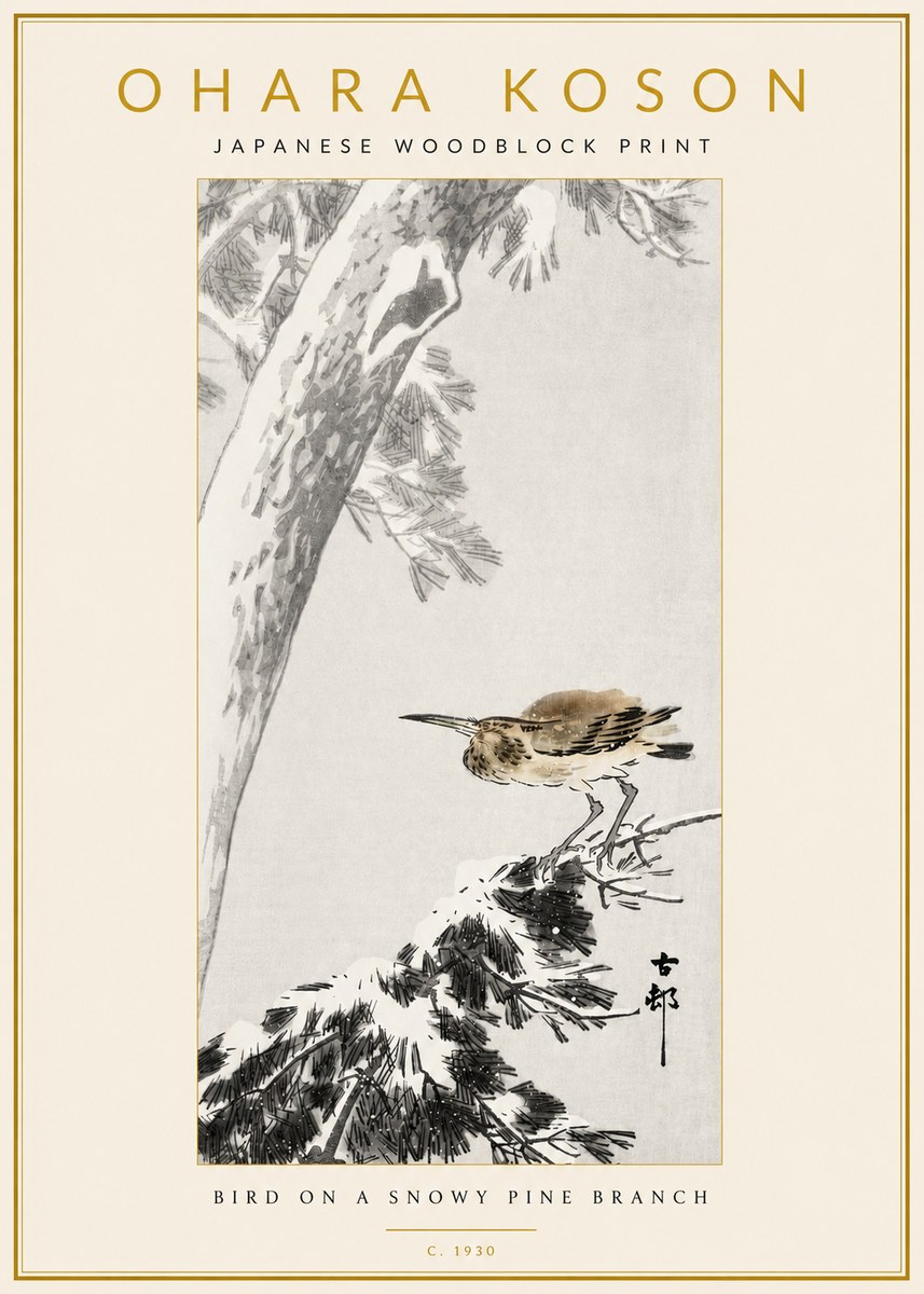 Ohara Koson Bird on a Snowy Pine Branch No3 - Plakát