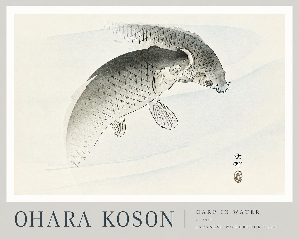 Ohara Koson Carp in Water No3 - Plakát