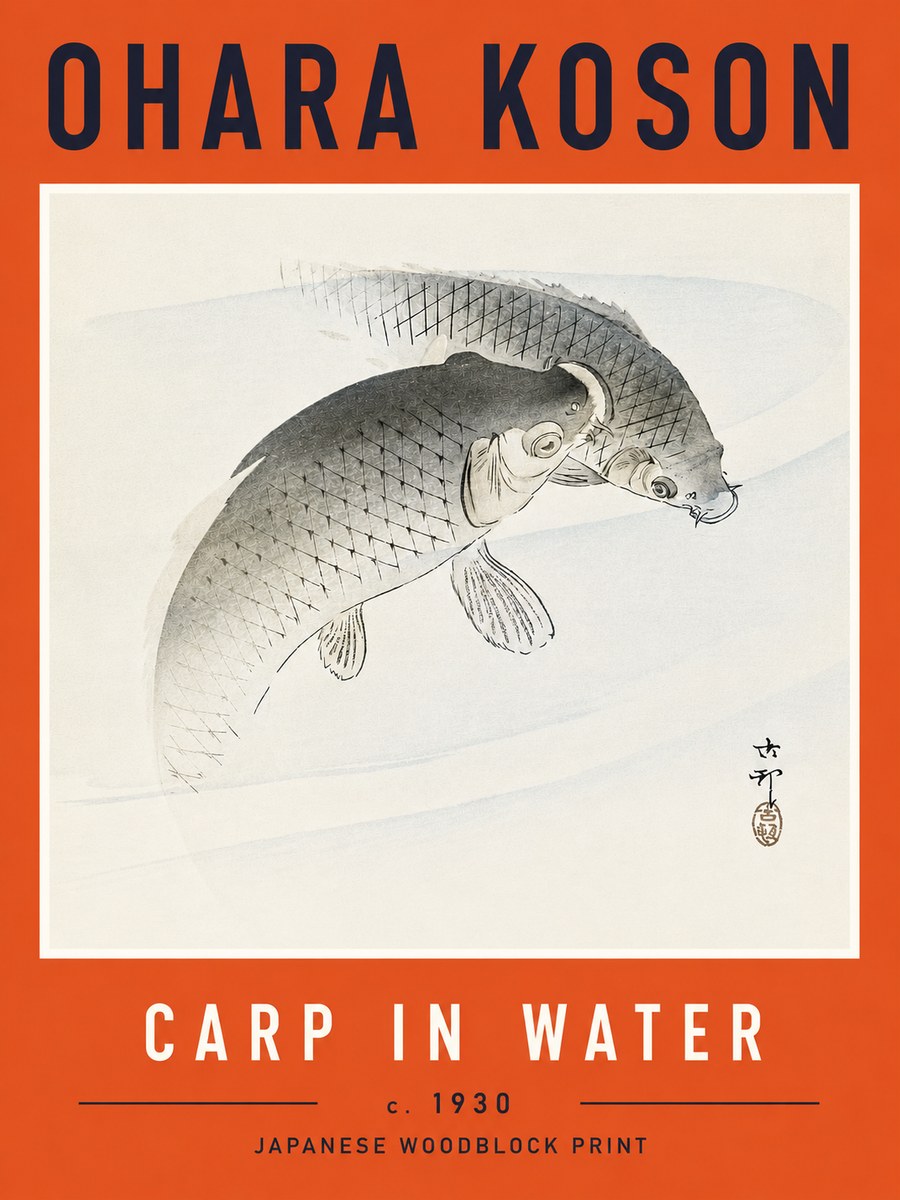 Ohara Koson Carp in Water No6 - Plakát