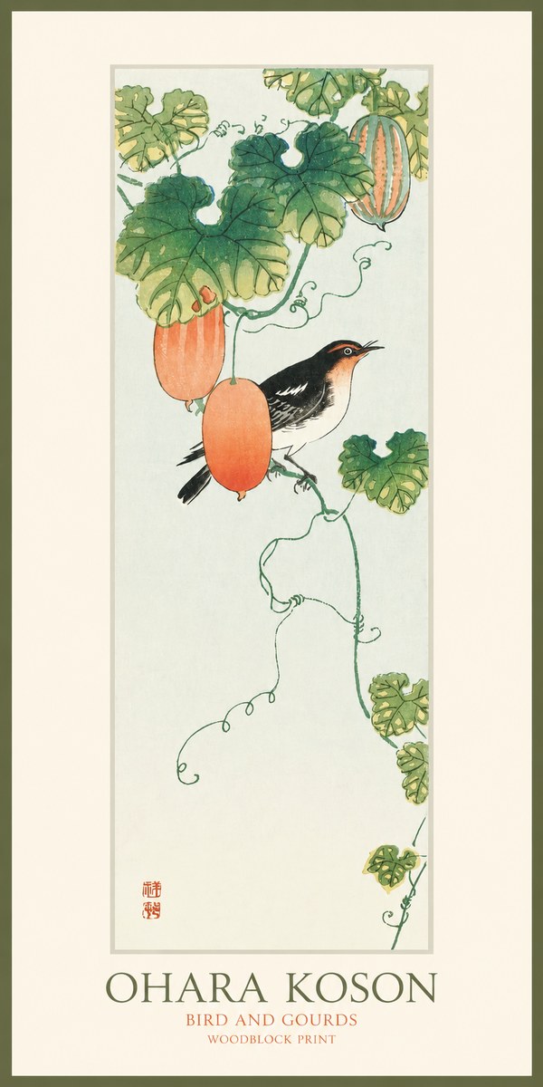Ohara Koson Bird and Gourds No1 - Plakát