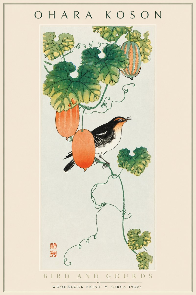 Ohara Koson Bird and Gourds No6 - Plakát