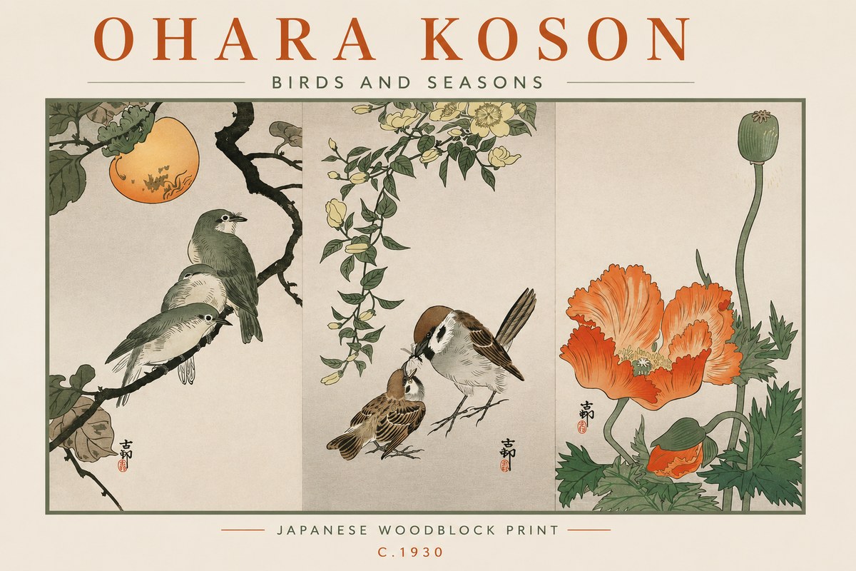 Ohara Koson Birds and Seasons No2 - Plakát