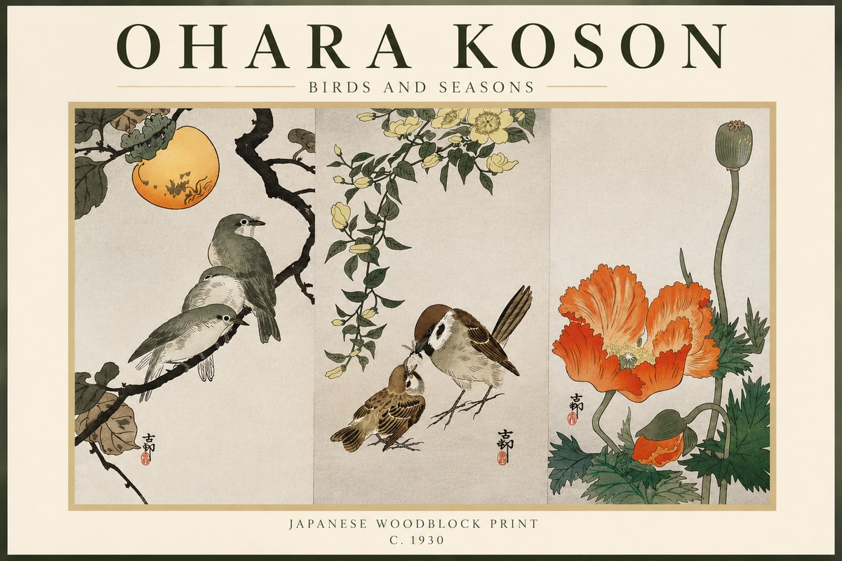 Ohara Koson Birds and Seasons No3 - Plakát