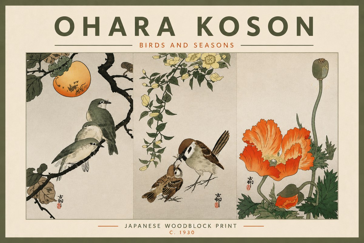Ohara Koson Birds and Seasons No4 - Plakát
