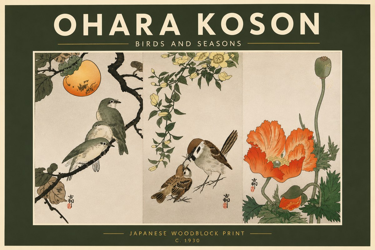 Ohara Koson Birds and Seasons No5 - Plakát