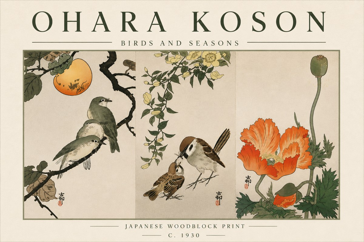 Ohara Koson Birds and Seasons No6 - Plakát