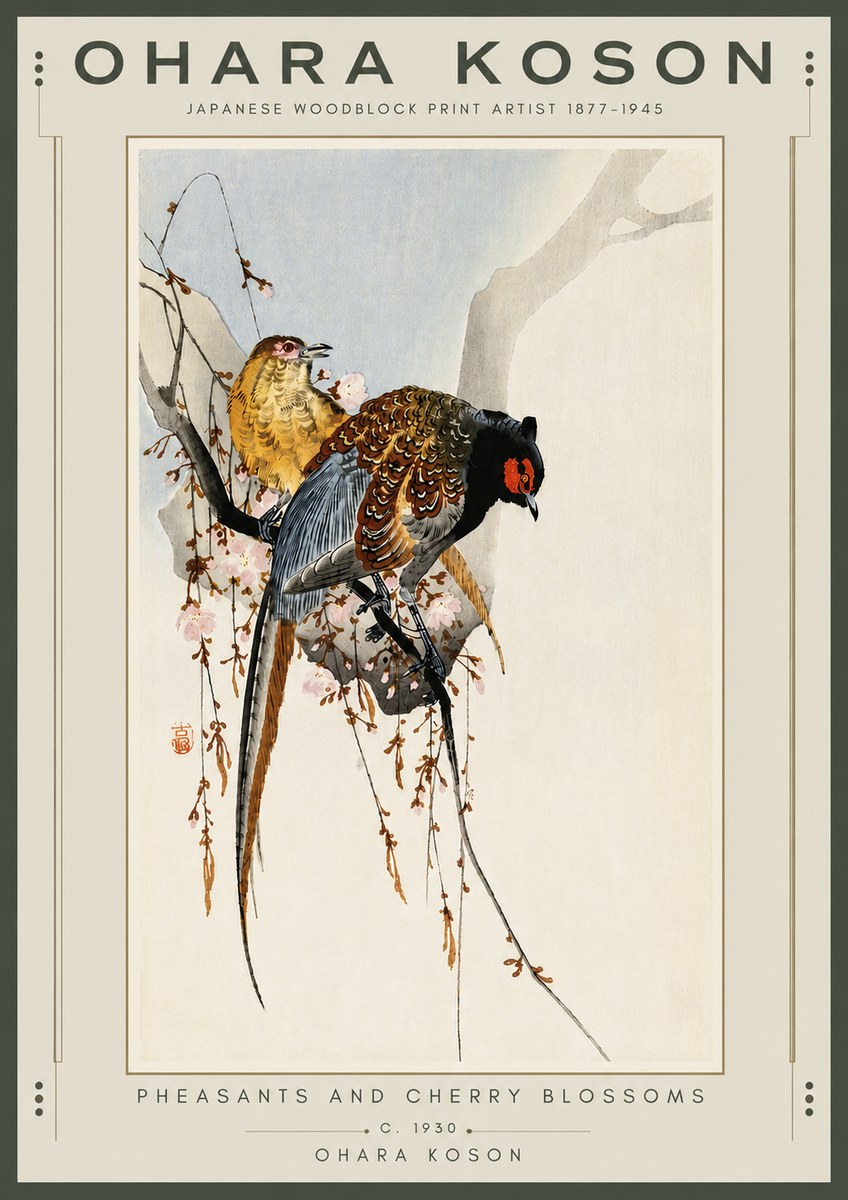 Ohara Koson Pheasants and Cherry Blossoms I No6 - Plakát