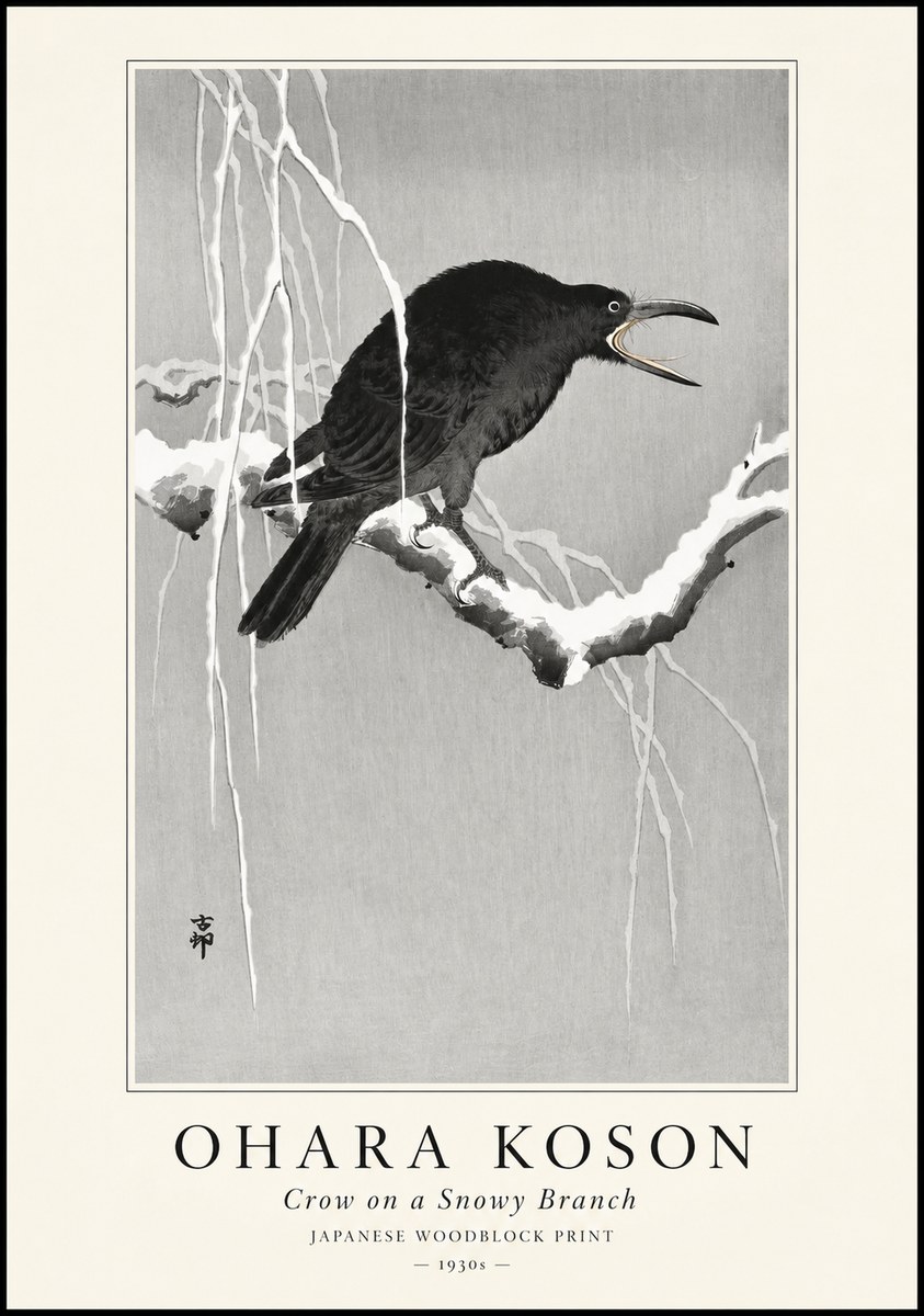 Ohara Koson Crow on a Snowy Branch II No1 - Plakát