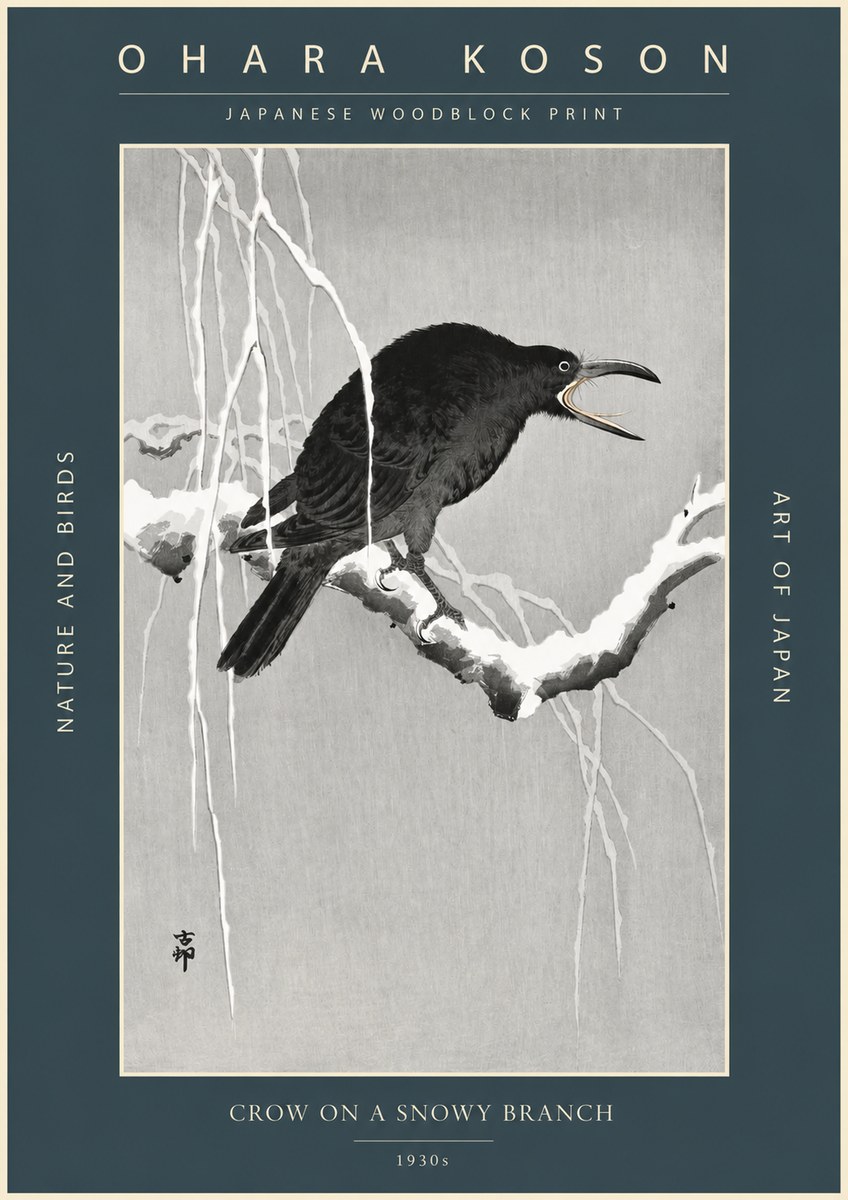 Ohara Koson Crow on a Snowy Branch II No2 - Plakát