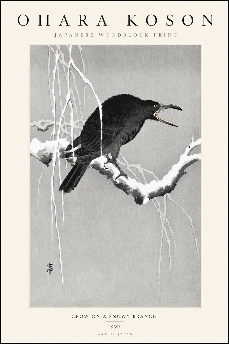 Ohara Koson Crow on a Snowy Branch II No3 - Plakát